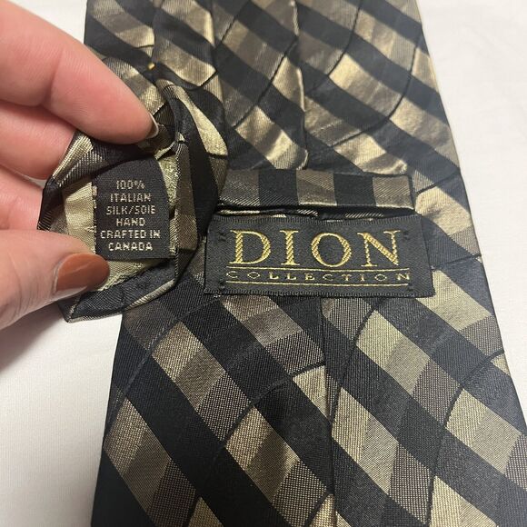 Silk Pointed Neckties Set Of 2 Black Gold Diamond Geometric Office Business Wear - Picture 2 of 5